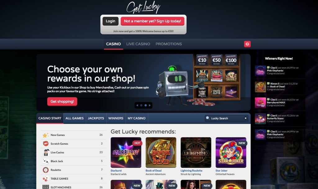 GetLucky - Beste 10 euro casino welkomstpagina met welkomstbonus