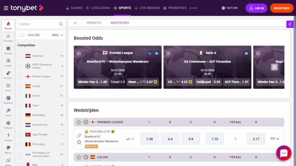 Tonybet bookmaker zonder Cruks sportaanbod