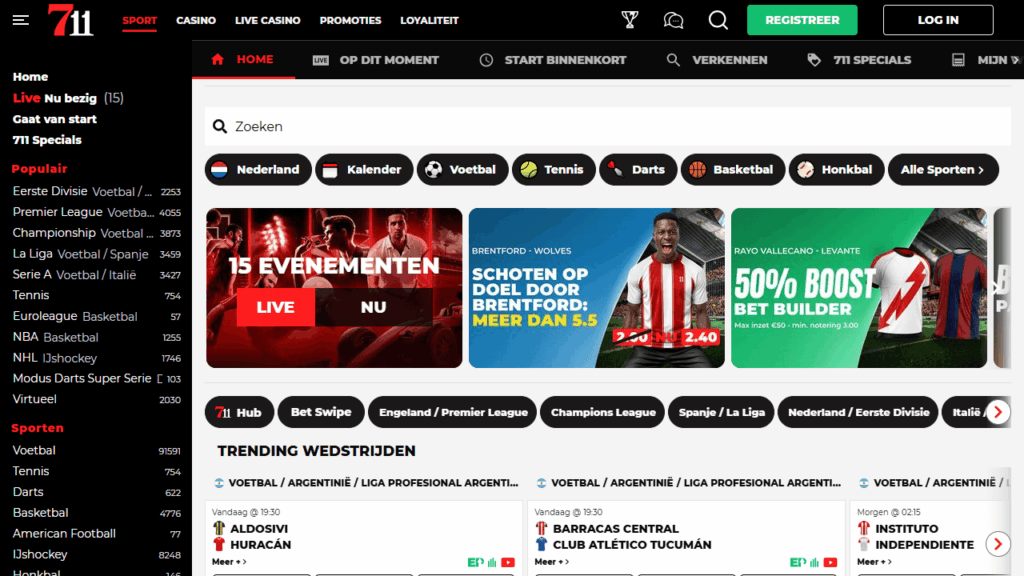 Beste online casino België - 711 Casino overzichtelijke sportpage