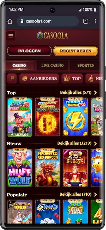 mobiele gameslibrary Casoola casin