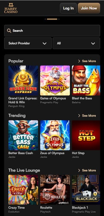 Harry Casino games library mobile