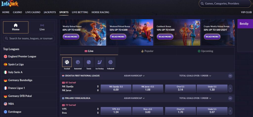 LolaJack Casino review - sportsbook met live wedden en breed sportenaanbod