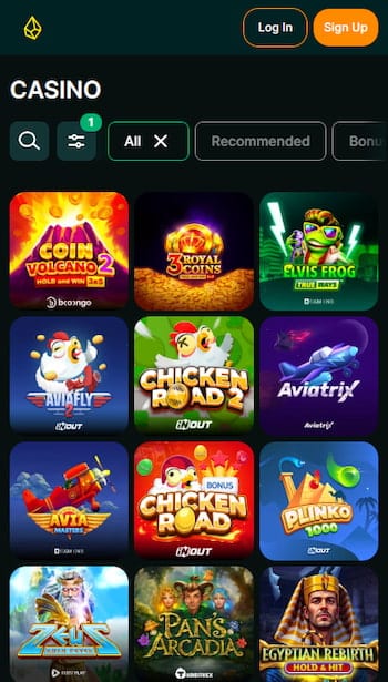 LuckyGem casino mobiele weergave spelaanbod