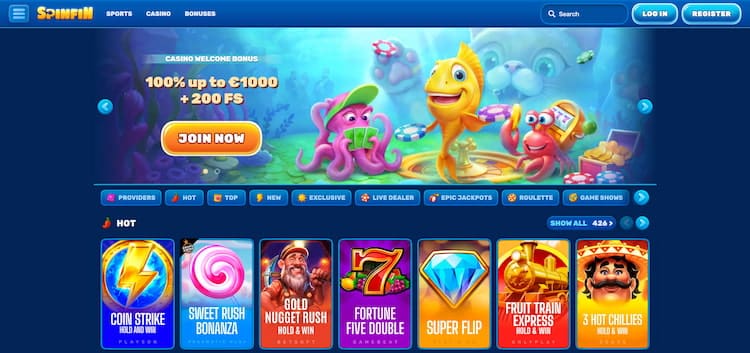 Spinfin casino welkomstbonus pagina