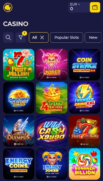Spinorhino mobiele games library met slots en live casino