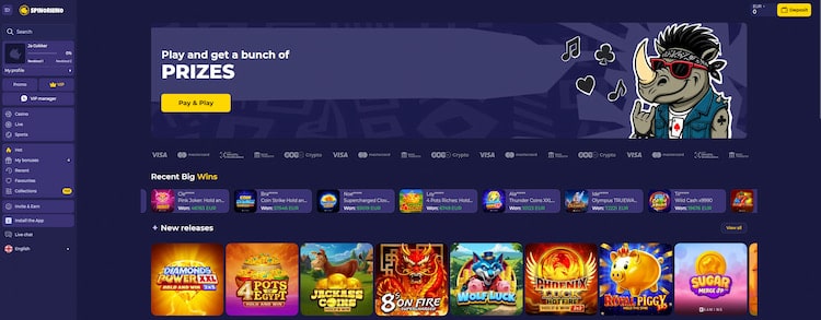 Spinorhino welkomstbonus van 100% tot € 500 plus 100 gratis spins