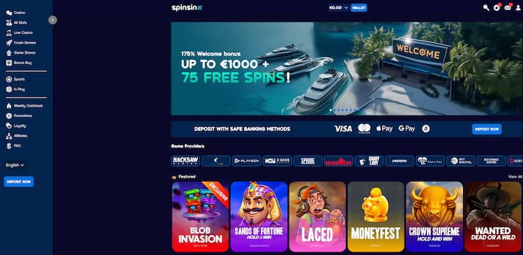 welkomstbonus actiepagina op Spinsino