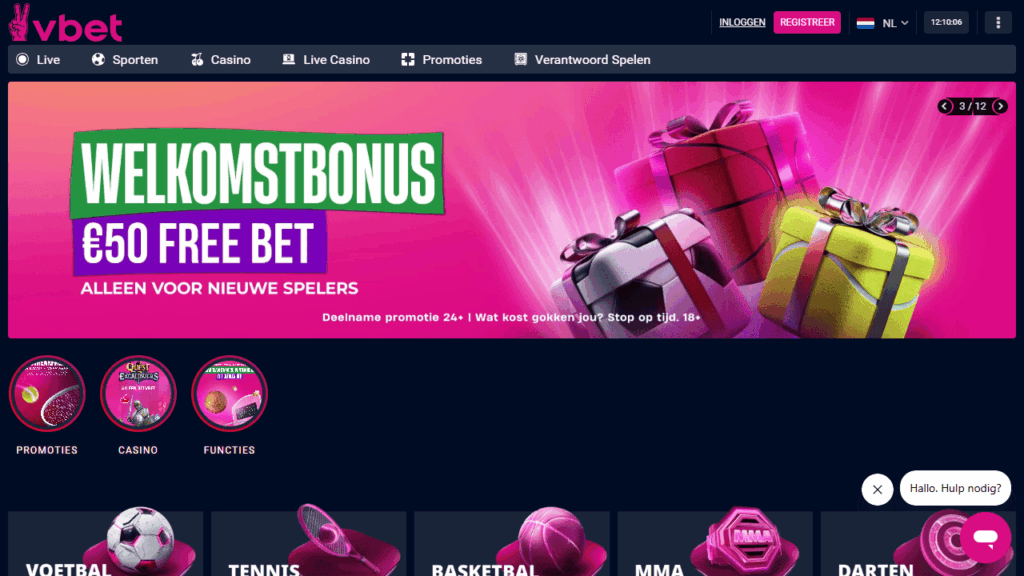 Beste online casino België - Vbet homepage met welkomstbonus