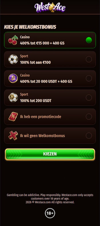 Westace mobiel welkomstbonus NL
