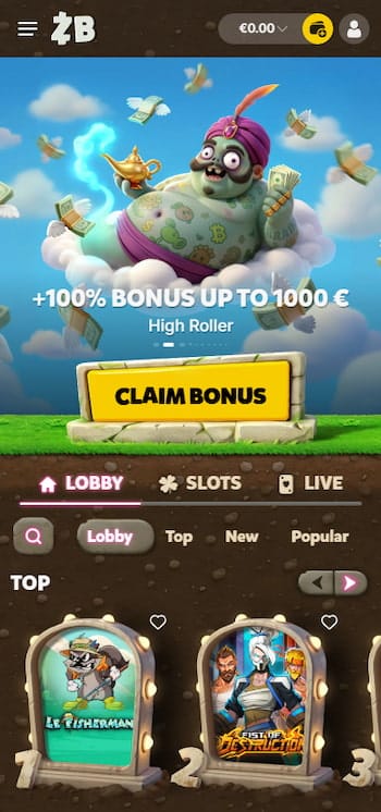 Mobiele games library van Zombillion casino
