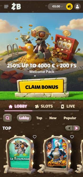 Welkomstbonus van Zombillion casino welkomstbonus: 255% tot € 1.500 met 100 free spins