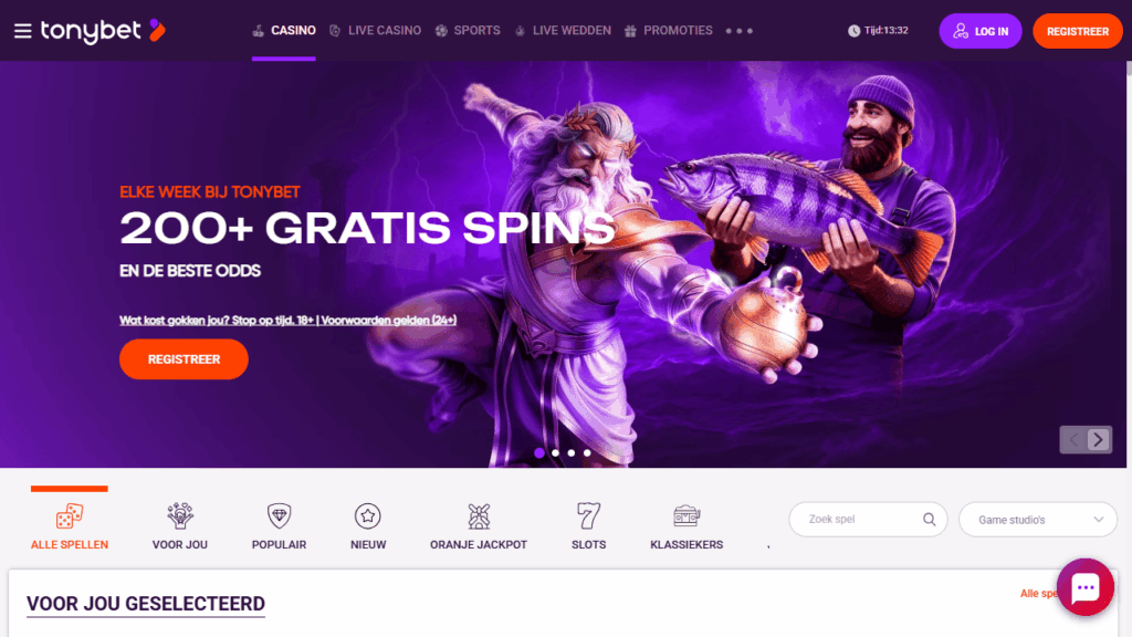 TonyBet startpagina met online gokkasten