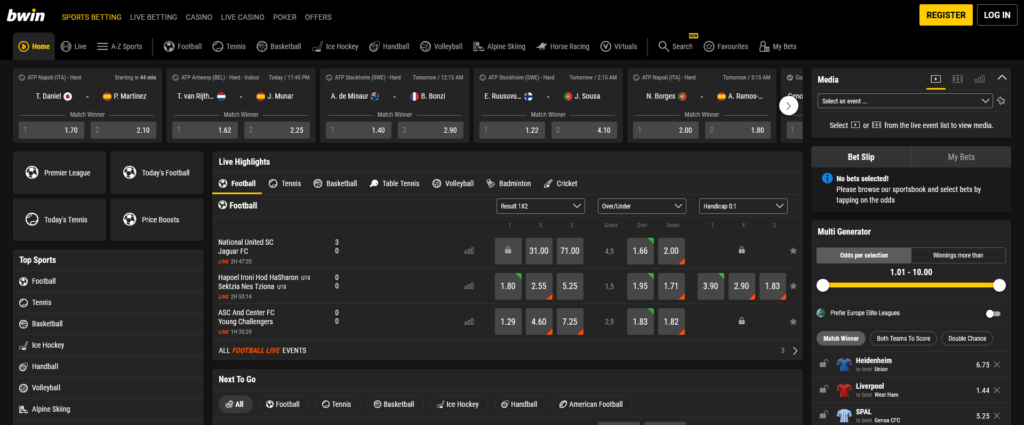 Bwin Belgische bookmaker startpagina met internationaal aanbod