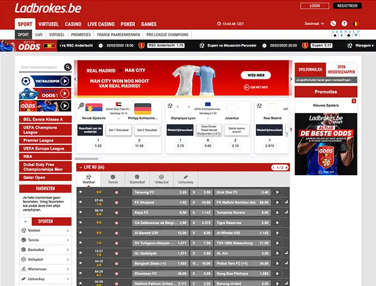 Ladbrokes Belgische bookmaker startpagina met online en winkel aanbod