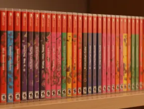 Colorful custom Nintendo Switch game case spines displayed on gaming shelf
