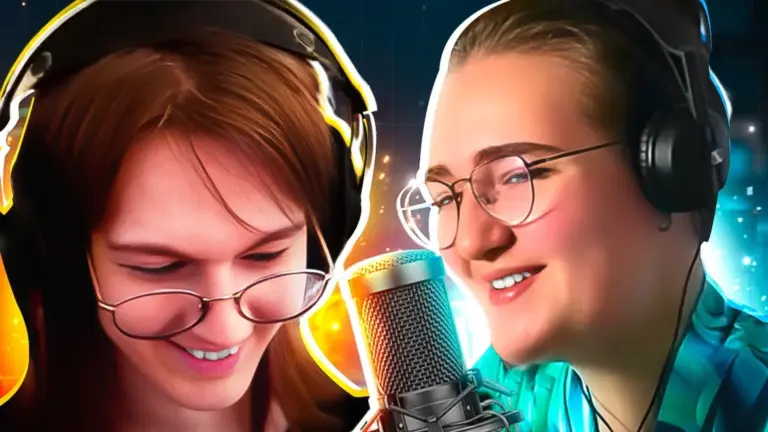 Freya Holmér met een koptelefoon en microfoon tijdens een interview over AI in game development.