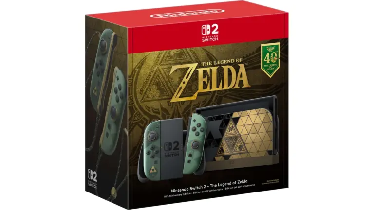 Een Nintendo Switch 2-bundel in de thema van de 40ste verjaardag van The Legend of Zelda.