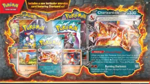 Een overzicht van de Pokémon Trading Card Game: Charizard ex Special Collection met kaarten en verpakking.