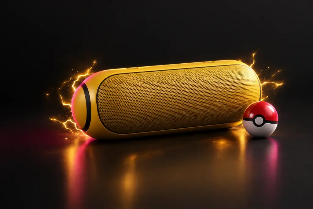 Gele draadloze speaker met elektrische vonken in een teaser voor de Pokémon-samenwerking van Beats