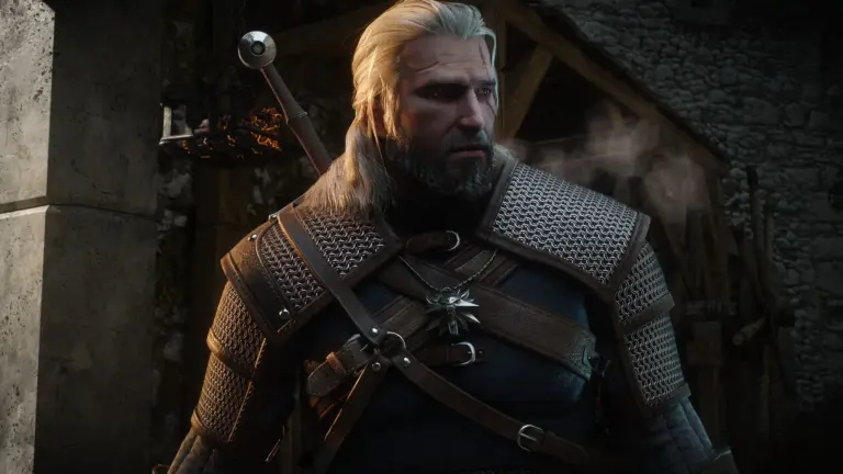 Een close-up van Geralt van Rivia uit The Witcher 3: Wild Hunt