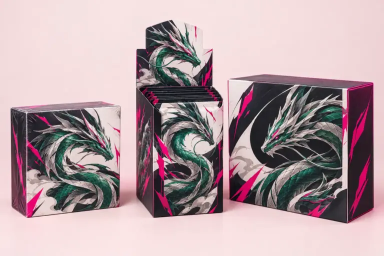 Drie Delta Reign Pokémon TCG-boxen naast elkaar: booster bundle, display box en Elite Trainer Box.
