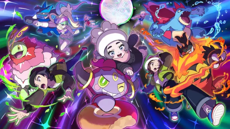 Promotioneel artwork van Pokémon Legends: Z-A met verschillende personages en Pokémon.